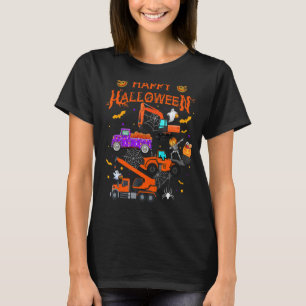 Construction Vehicle Halloween Crane Truck Pumpkin T-Shirt