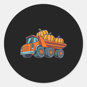 Construction Vehicle Halloween Truck Pumpkin Boys  Classic Round Sticker