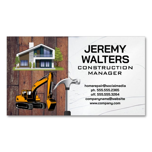 Construction Vehicle | Home Improvement  Magnetic Business Card (Front)