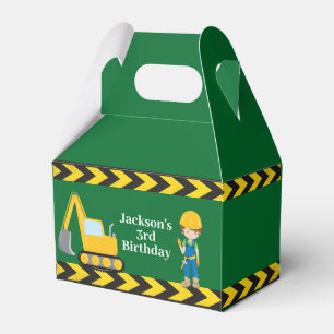 Construction Vehicle Kids Green Birthday Party Favor Box