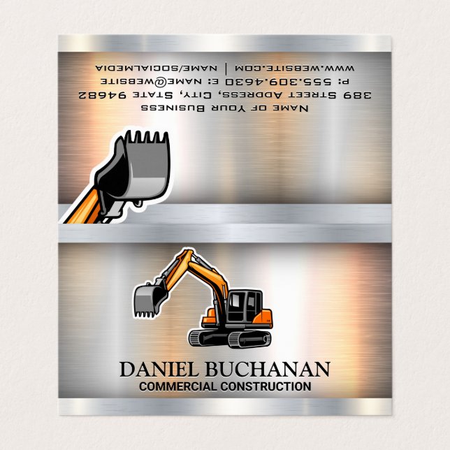 Construction Vehicle | Metallic  Business Card (Outside Unfolded)