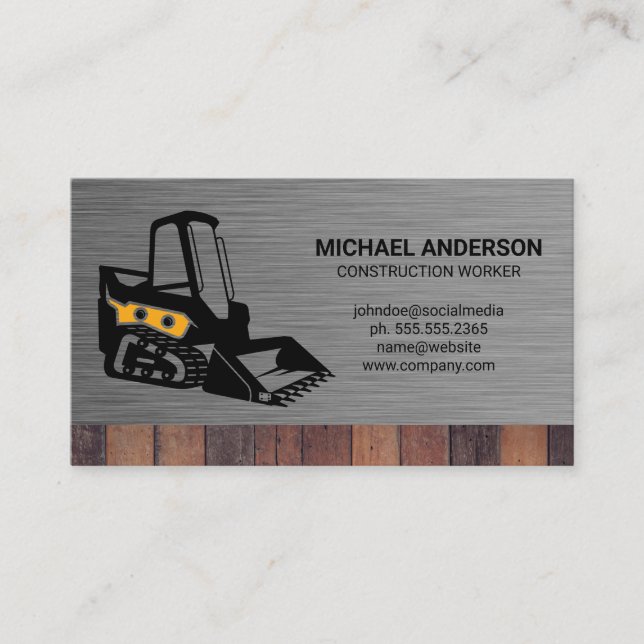 Construction Vehicle | Metallic Wood Business Card (Front)