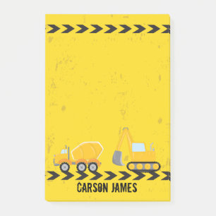 Construction Vehicle Personalized Kids Name Yellow Post-it Notes