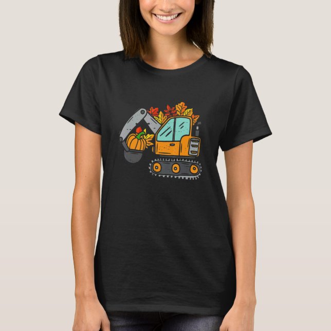 Construction Vehicle Thanksgiving Pumpkin Fall Aut T-Shirt (Front)