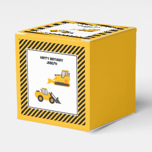 Construction Vehicle Trucks Gold and Black Custom Favor Box