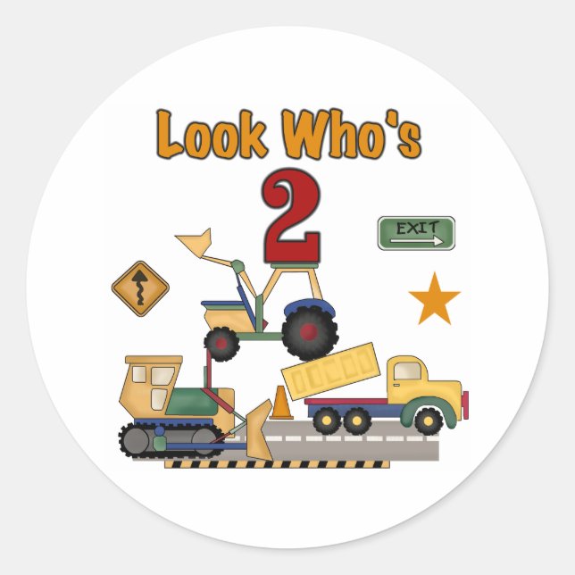 Construction Vehicles 2nd Birthday Classic Round Sticker (Front)