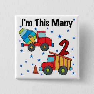 Construction Vehicles 2nd Birthday Gifts 2 Inch Square Button