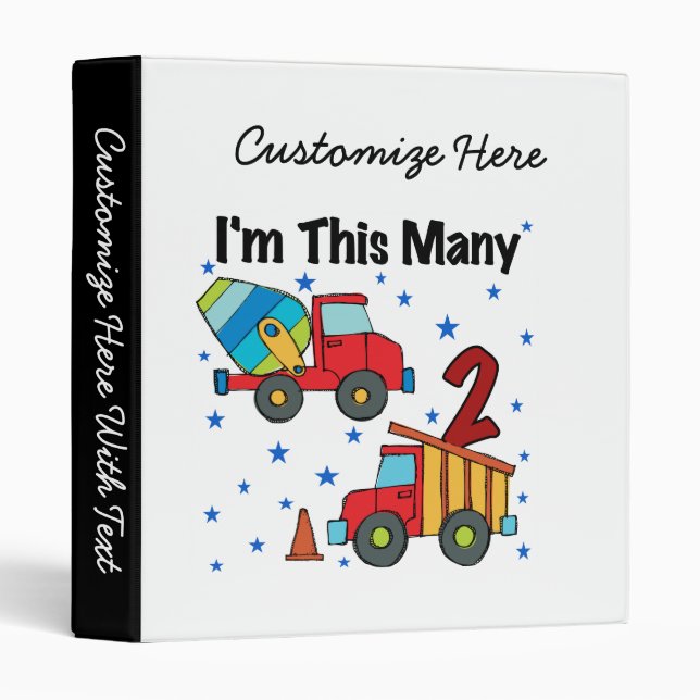 Construction Vehicles 2nd Birthday Gifts Binder (Front/Spine)