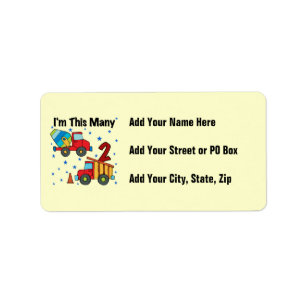 Construction Vehicles 2nd Birthday Gifts Label