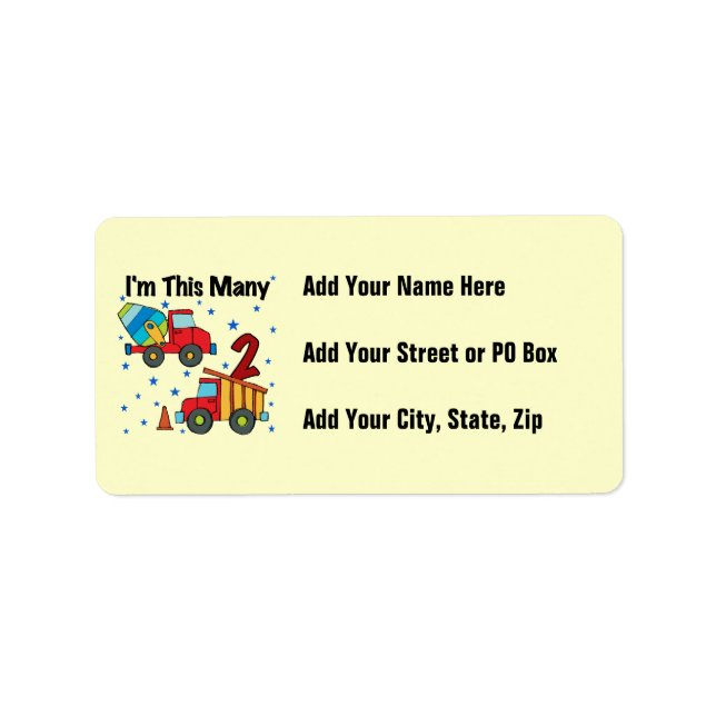 Construction Vehicles 2nd Birthday Gifts Label (Front)