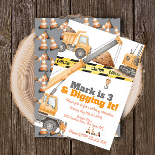 Construction Vehicles 3rd Birthday Dump Truck Invitation