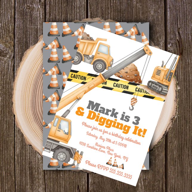 Construction Vehicles 3rd Birthday Dump Truck Invitation (Creator Uploaded)