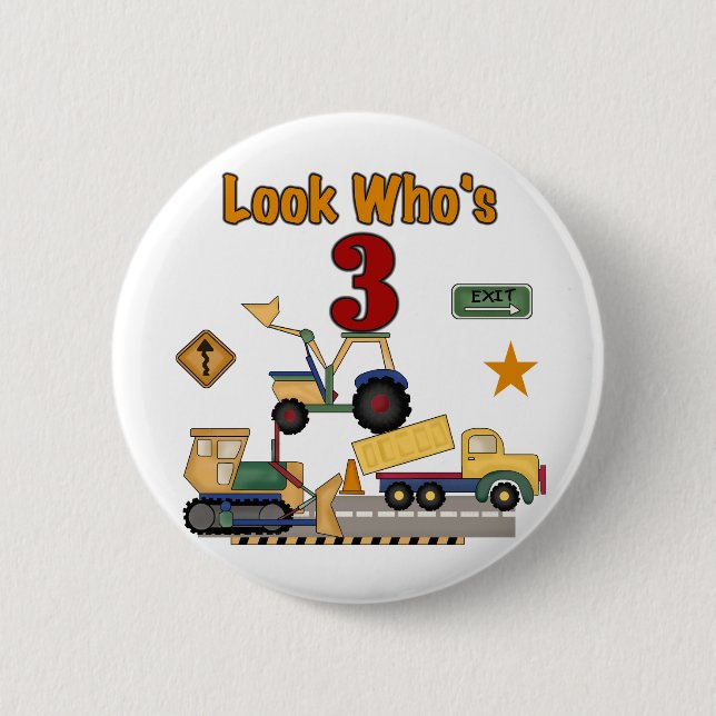 Construction Vehicles 3rd Birthday Tshirts 2 Inch Round Button (Front)