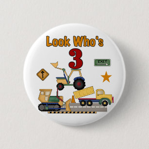 Construction Vehicles 3rd Birthday Tshirts 2 Inch Round Button