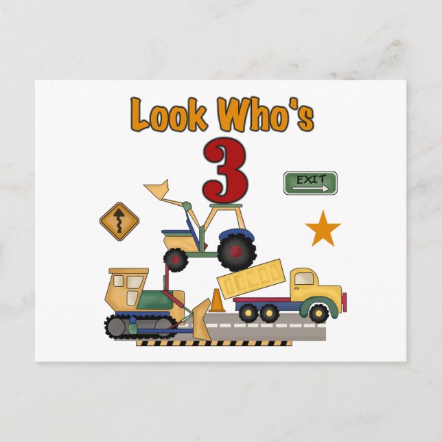 Construction Vehicles 3rd Birthday Tshirts Postcard (Front)