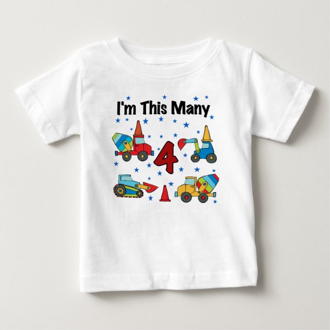 Construction Vehicles 4th Birthday T-shirts (Front)