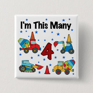 Construction Vehicles 4th Birthday T-shirts 2 Inch Square Button
