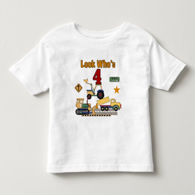 Construction Vehicles 4th Birthday Tshirts (Front)