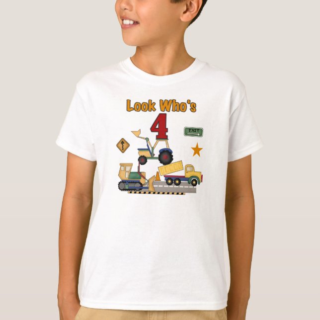 Construction Vehicles 4th Birthday Tshirts (Front)