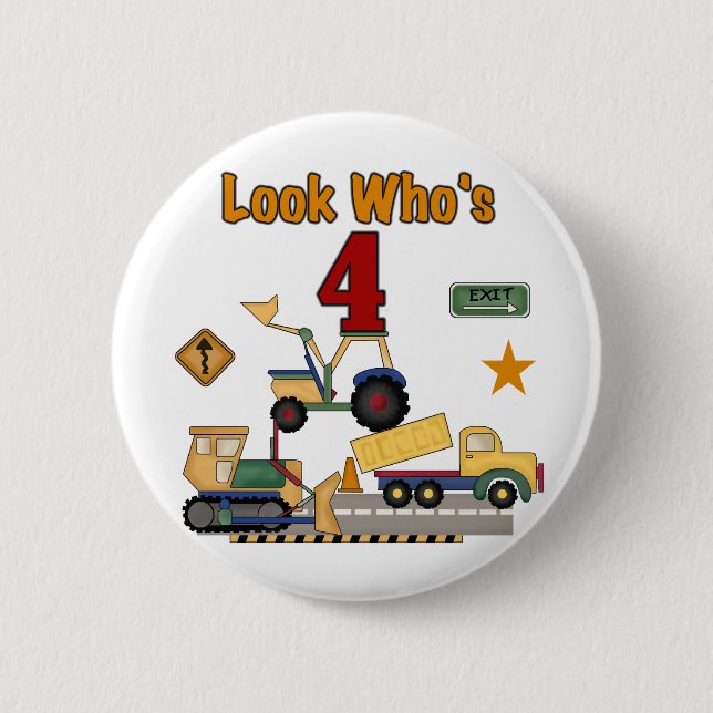 Construction Vehicles 4th Birthday Tshirts 2 Inch Round Button (Front)