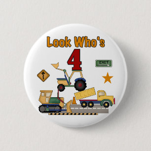 Construction Vehicles 4th Birthday Tshirts 2 Inch Round Button