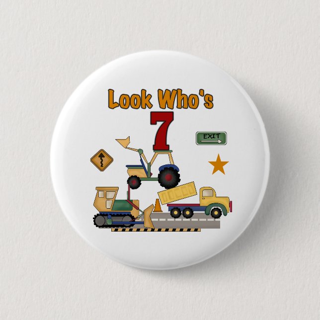 Construction Vehicles 7th Birthday 2 Inch Round Button (Front)