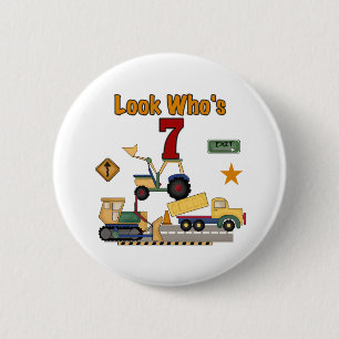 Construction Vehicles 7th Birthday 2 Inch Round Button