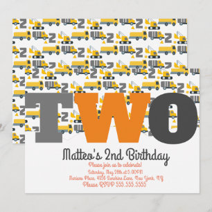 Construction Vehicles Birthday Dump Big Two Invitation