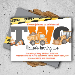 Construction Vehicles Birthday Dump Truck 2 Invitation