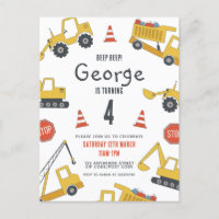 Construction Vehicles Birthday Party Invitation