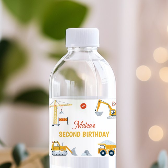 Construction Vehicles Birthday Water Bottle Label (Creator Uploaded)