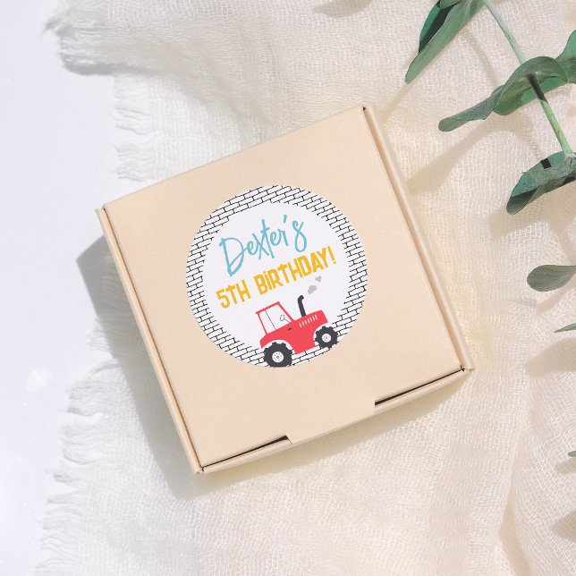 Construction Vehicles Boy Birthday Party Classic Round Sticker (Creator Uploaded)