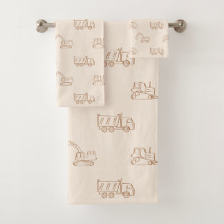 Construction Vehicles Builder Cute Boy Truck Beige Bath Towel Set