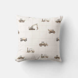 Construction vehicles heavy equipment beige throw pillow