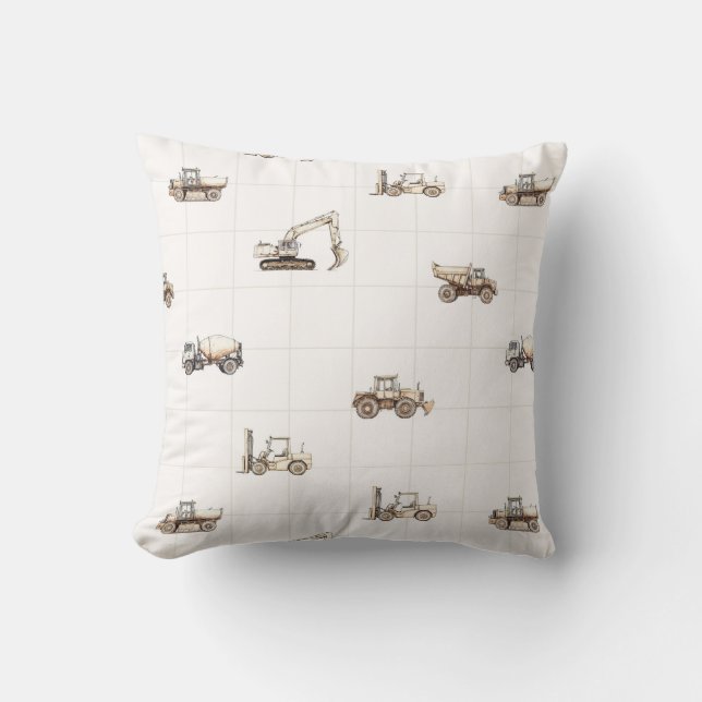 Construction vehicles heavy equipment beige  throw pillow (Front)