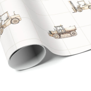 Construction vehicles heavy equipment beige  wrapping paper