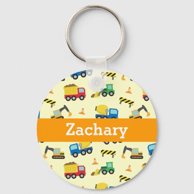 Construction Vehicles Personalized Keychain (Front)