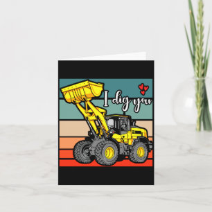Construction Vehicles Valentines Hearts Excavator Card