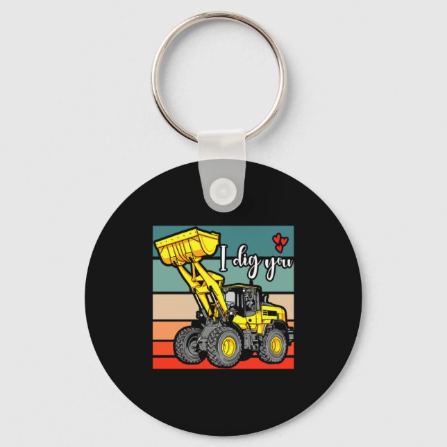 Construction Vehicles Valentines Hearts Excavator  Keychain (Front)