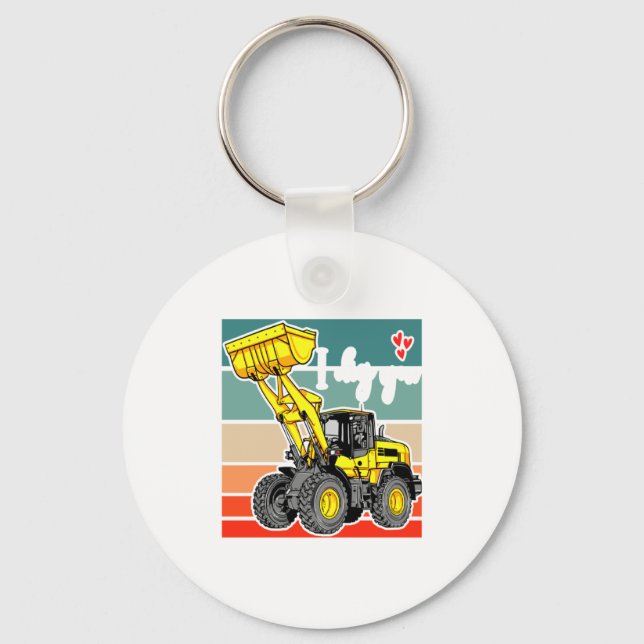 Construction Vehicles Valentines Hearts Excavator  Keychain (Front)