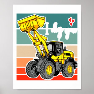 Construction Vehicles Valentines Hearts Excavator Poster
