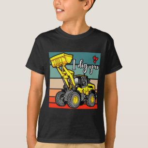 Construction Vehicles Valentines Hearts Excavator T-Shirt