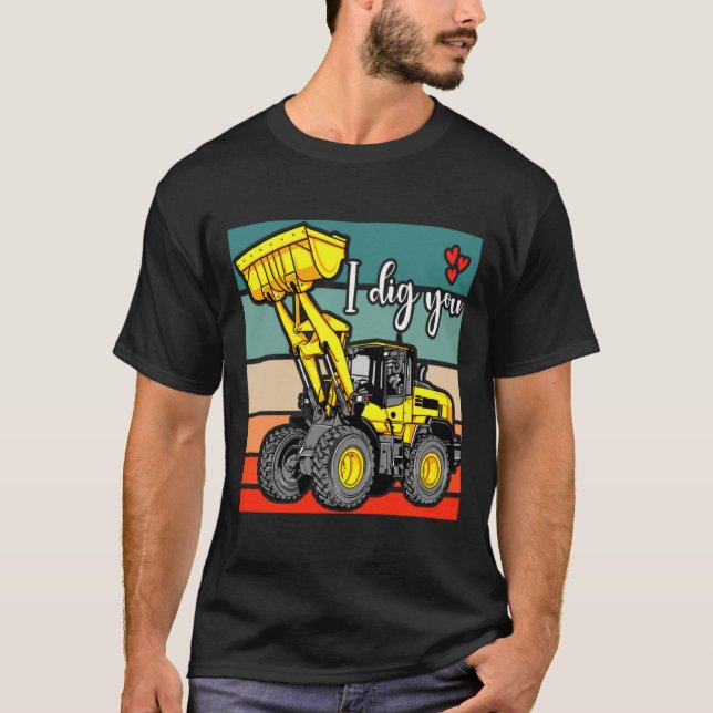 Construction Vehicles Valentines Hearts Excavator  T-Shirt (Front)