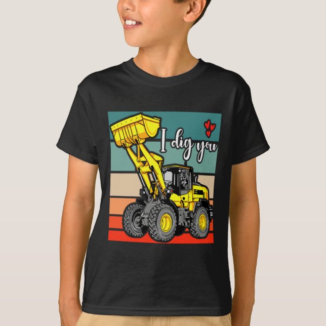 Construction Vehicles Valentines Hearts Excavator  T-Shirt (Front)
