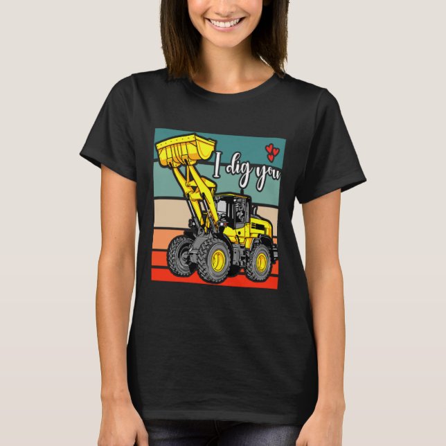 Construction Vehicles Valentines Hearts Excavator  T-Shirt (Front)