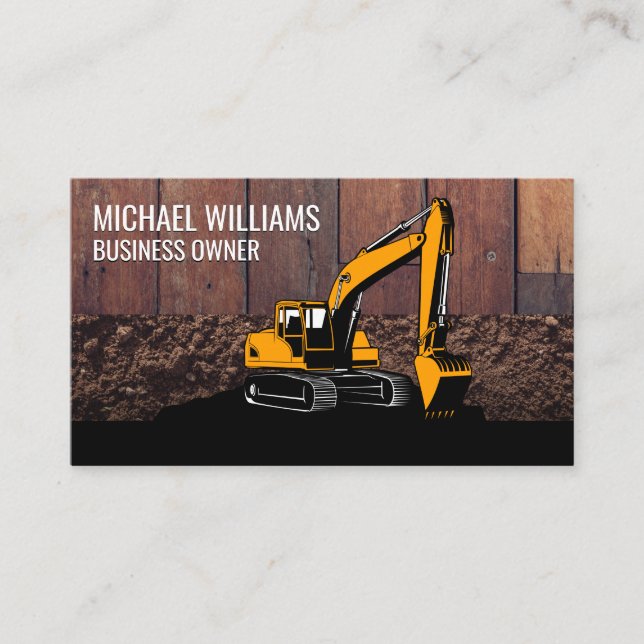 Construction Vehicles | Wood | Earth Mover Business Card (Front)