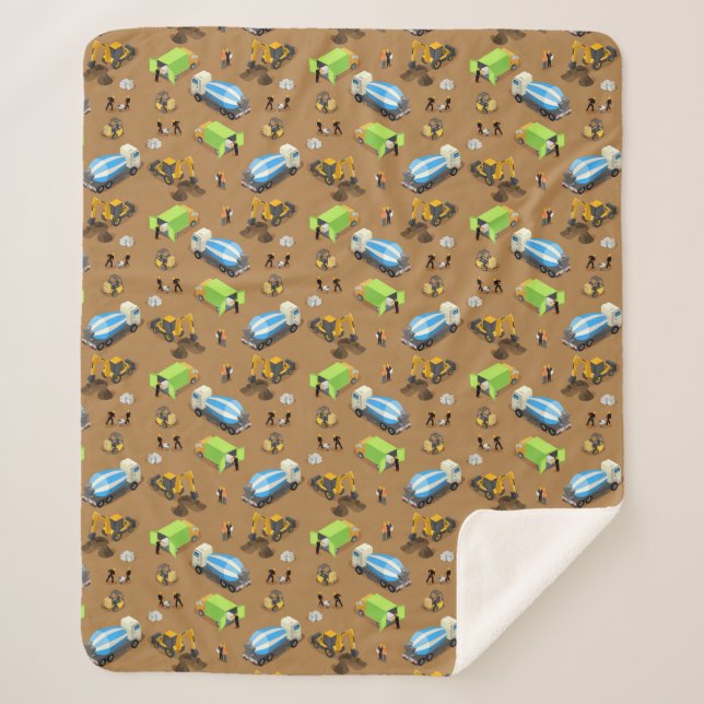 Construction Vehicles & Workers Pattern Blanket (Front)