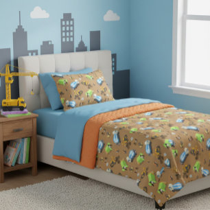 Construction Vehicles & Workers Pattern Blanket