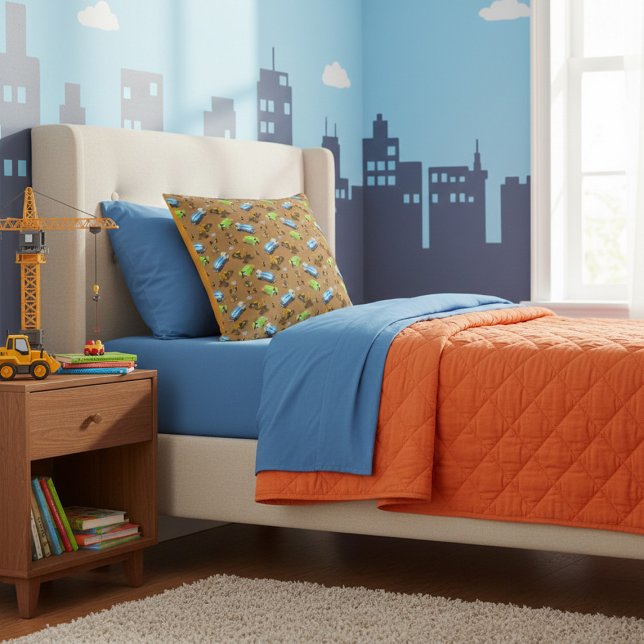 Construction Vehicles & Workers Pattern Throw Pill Throw Pillow (Creator Uploaded)