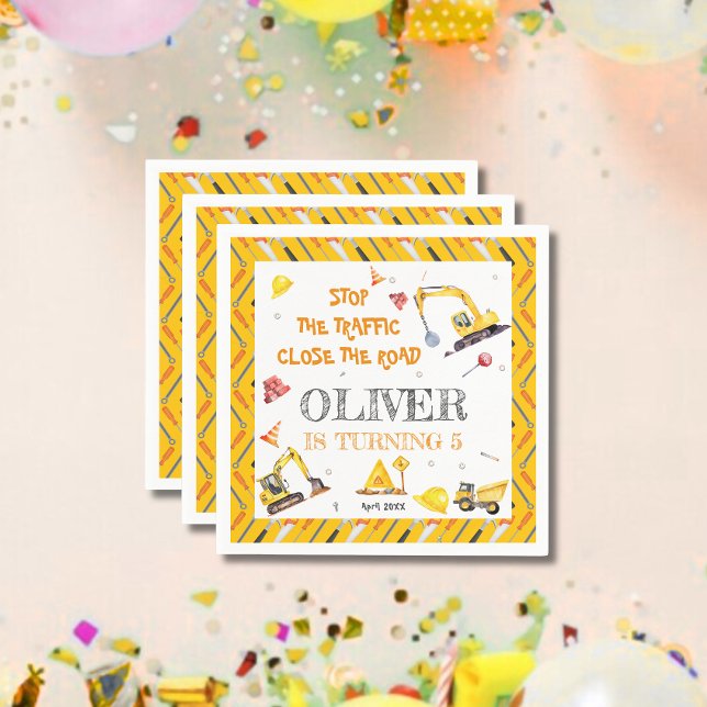 Construction Vehicles Yellow Boy Birthday Party  Napkin (Creator Uploaded)